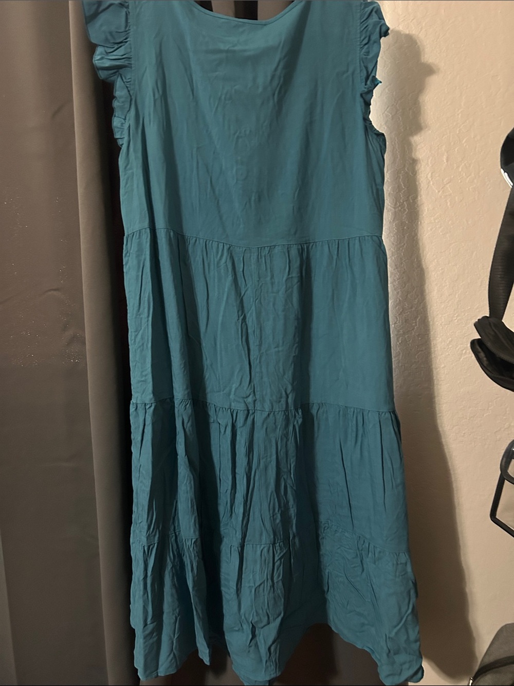 BloomChic Teal Button-Front Tiered Dress - Picture 3 of 4